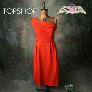 TOPSHOP One Shoulder Midi Vintage Pin Up Bardot 8